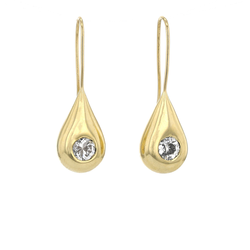 Solitaire Mine Cut Diamond 18k Gold Earrings