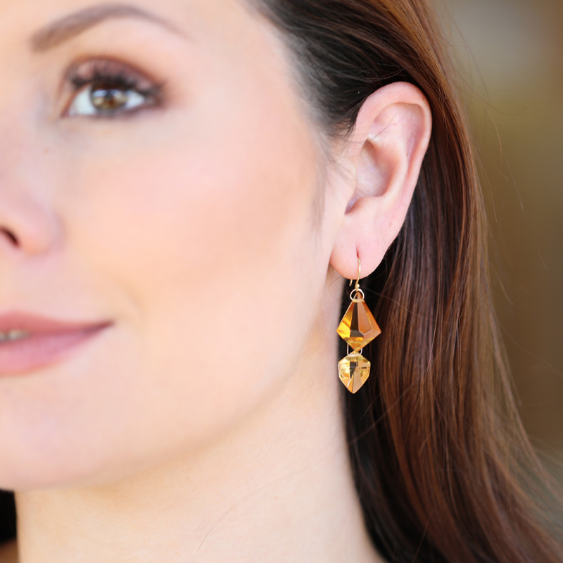 Citrine Double Drop 18k Gold Faceted Earrings