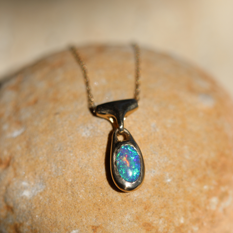 Black Opal Gold Locket Necklace