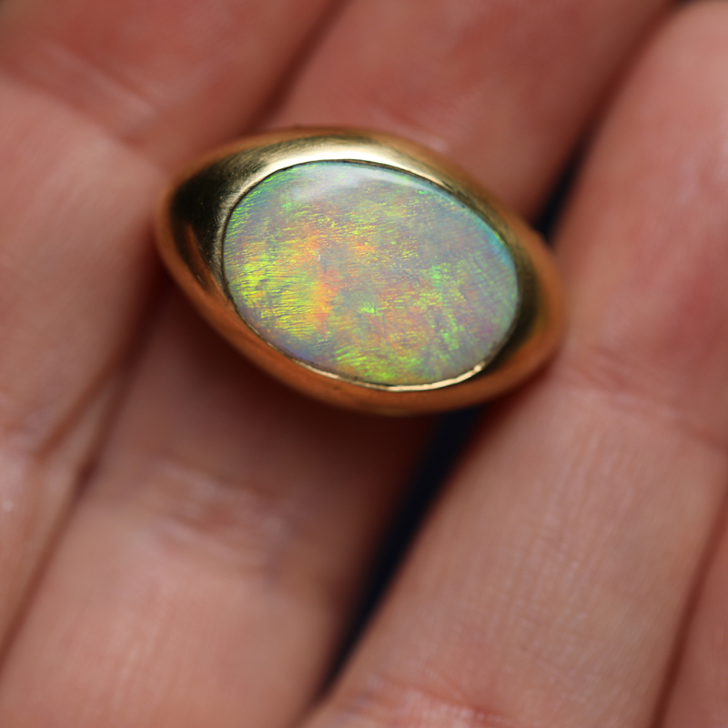 Large Gold Black Opal Ring