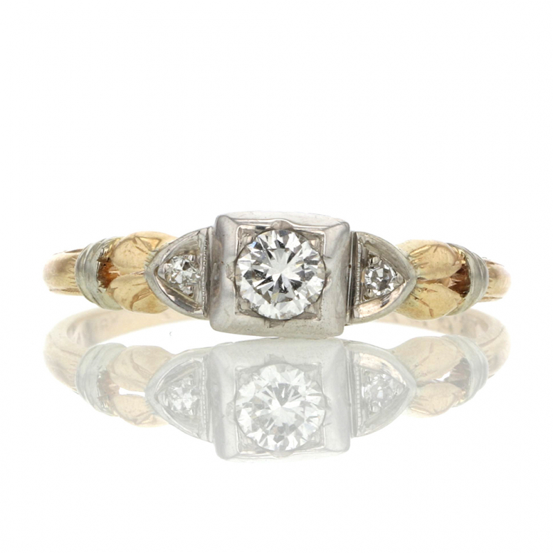 Vintage Mixed 18k White Gold and 14k Yellow Gold Diamond Ring