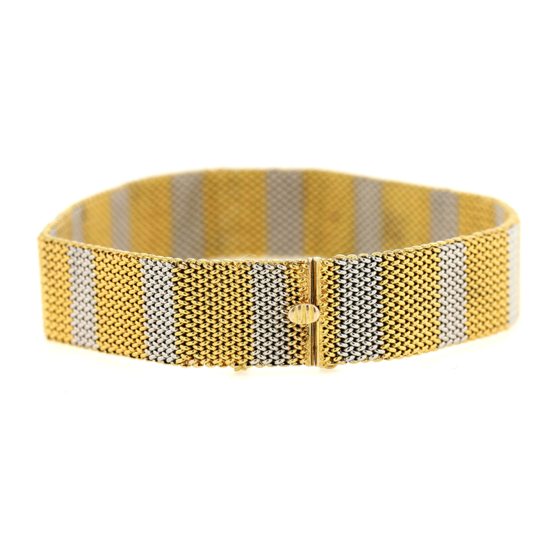 White and Yellow Gold Vintage Woven Mesh Bracelet