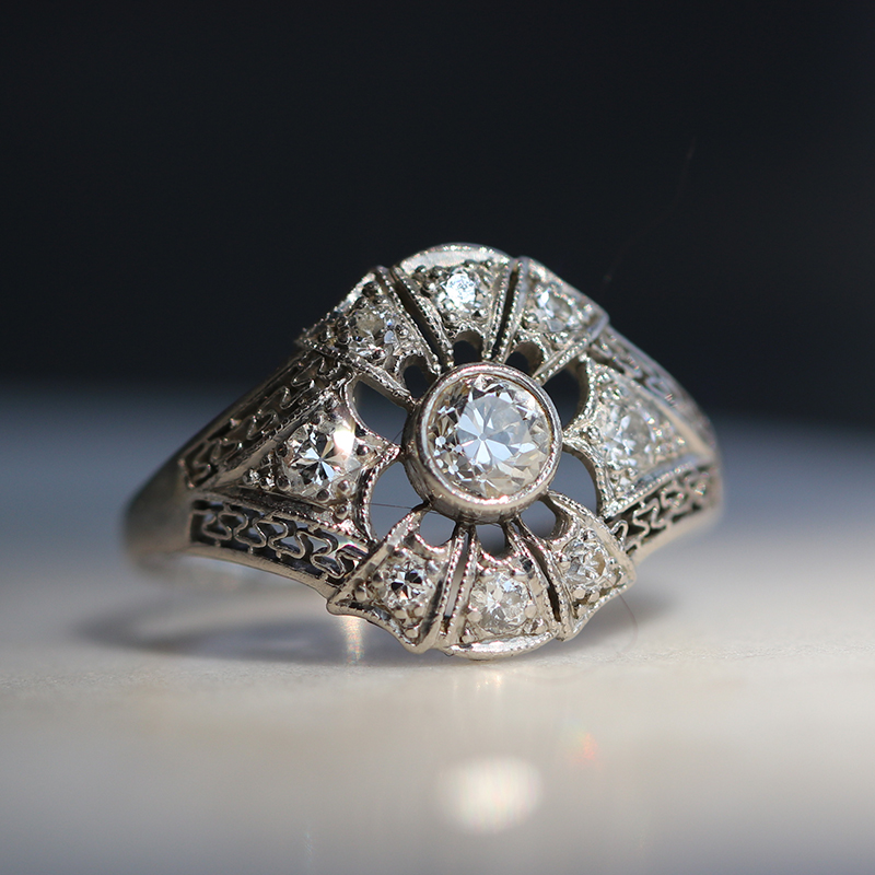 Platinum Diamond Vintage Deco Ring