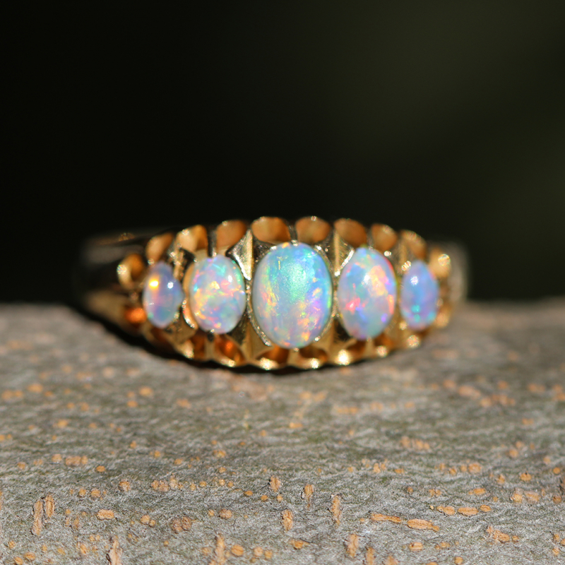 Vintage Style Jewellery Opal Ring 18K Gold Plated