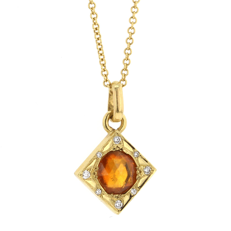 Orange Sapphire and Diamond Necklace