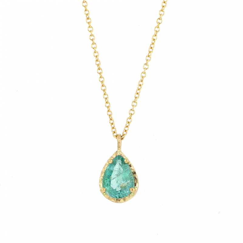 Teardrop Emerald 18k Gold Necklace