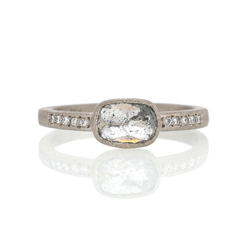 Palladium White 18k Gold Grey Diamond Ring