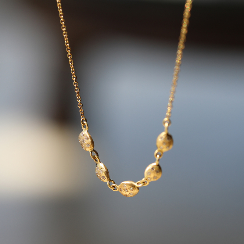 Five Nugget Diamond Gold Necklace