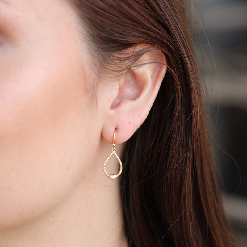 Opal Textural Teardrop 18k Gold Diamond Earrings