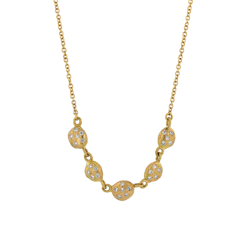 Five Nugget Diamond Gold Necklace