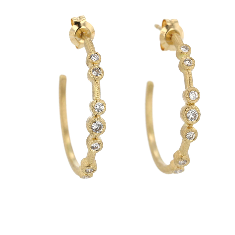 Seven Bezel Diamond 18k Gold Hoop Earrings
