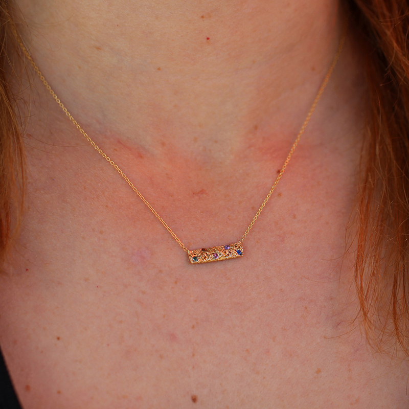 Gold Bar Multi Sapphire Necklace