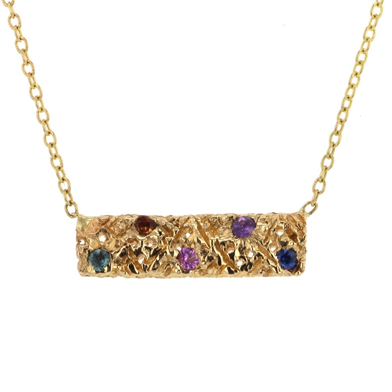 Gold Bar Multi Sapphire Necklace