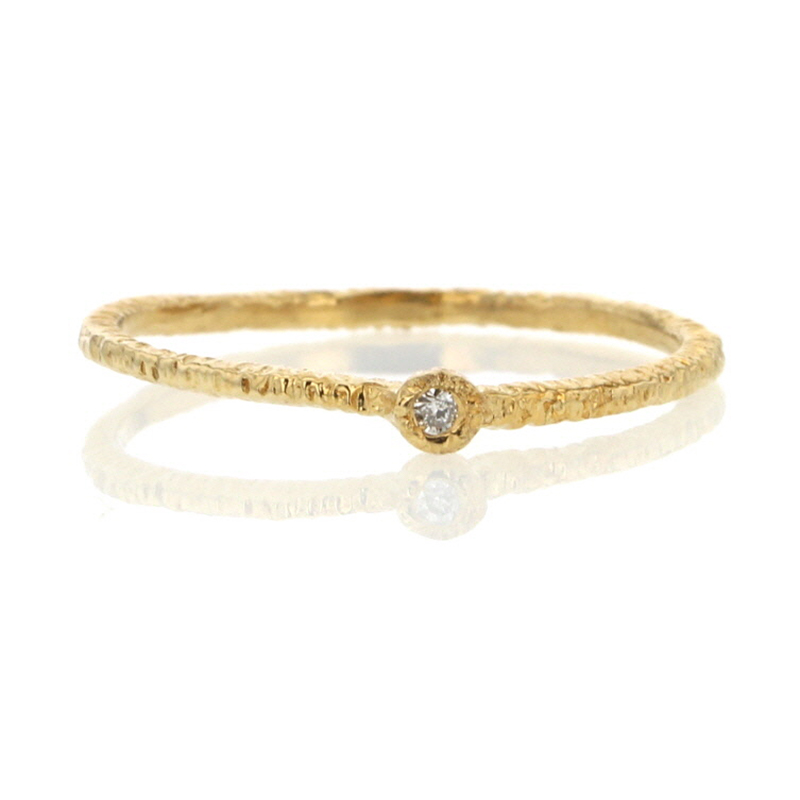 Etched Gold Band with Single Diamond