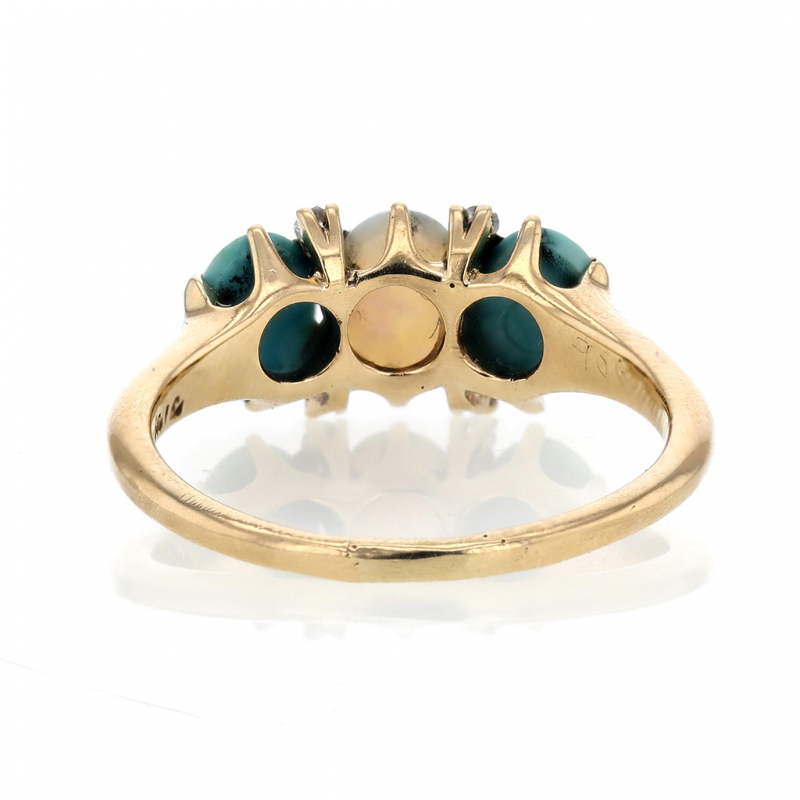 Antique Gold Turquoise and Opal Ring with Diamonds