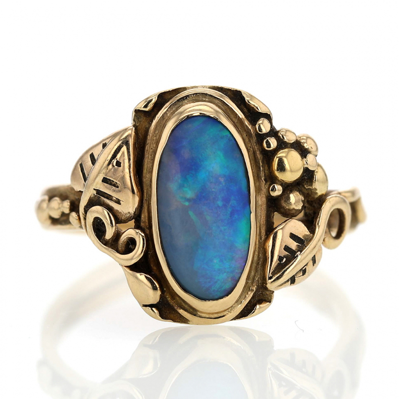 Vintage Black Opal 14k Gold Ring