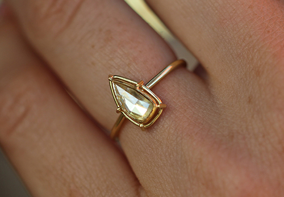 Tura Sugden Rose Cut Diamond Solitaire Gold Ring